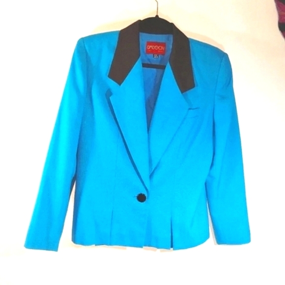 Vintage Sasson Blazer Jacket Aqua Blue Paris New York City Turquoise 80s - Picture 1 of 16